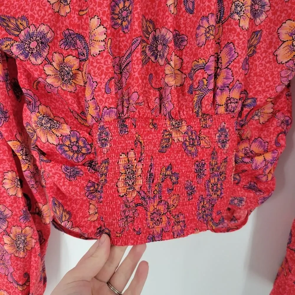 Free People Pink Floral I Got You Printed Long Sleeve Top S